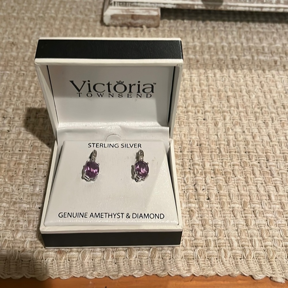 Amethyst & Diamond Earrings Sterling Silver